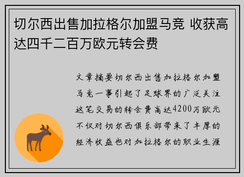 切尔西出售加拉格尔加盟马竞 收获高达四千二百万欧元转会费